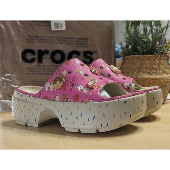 Crocs LINE FRIENDS Pink Stomp Platform Slide Sandals with Jibbitz Charms W10/M8 - Picture 1 of 13